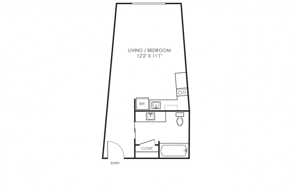 Studio A - Studio floorplan layout with 1 bath and 367 square feet.