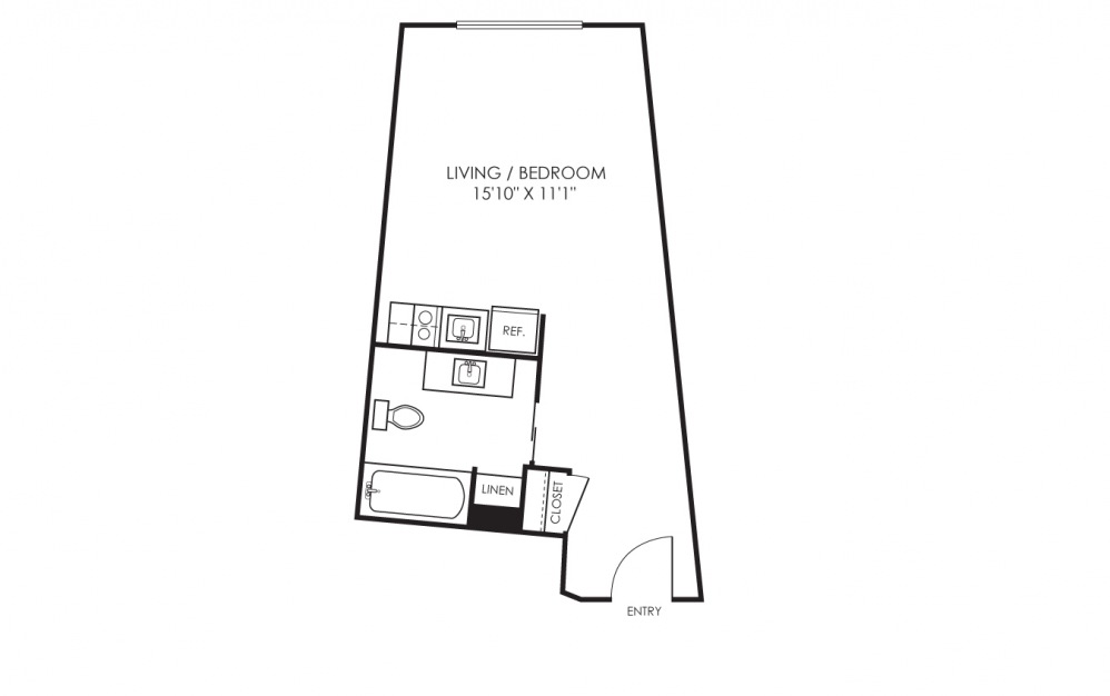 Studio B - Studio floorplan layout with 1 bath and 367 square feet.