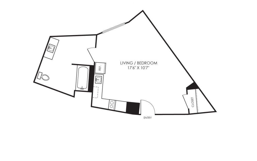 Studio C - Studio floorplan layout with 1 bath and 430 square feet.