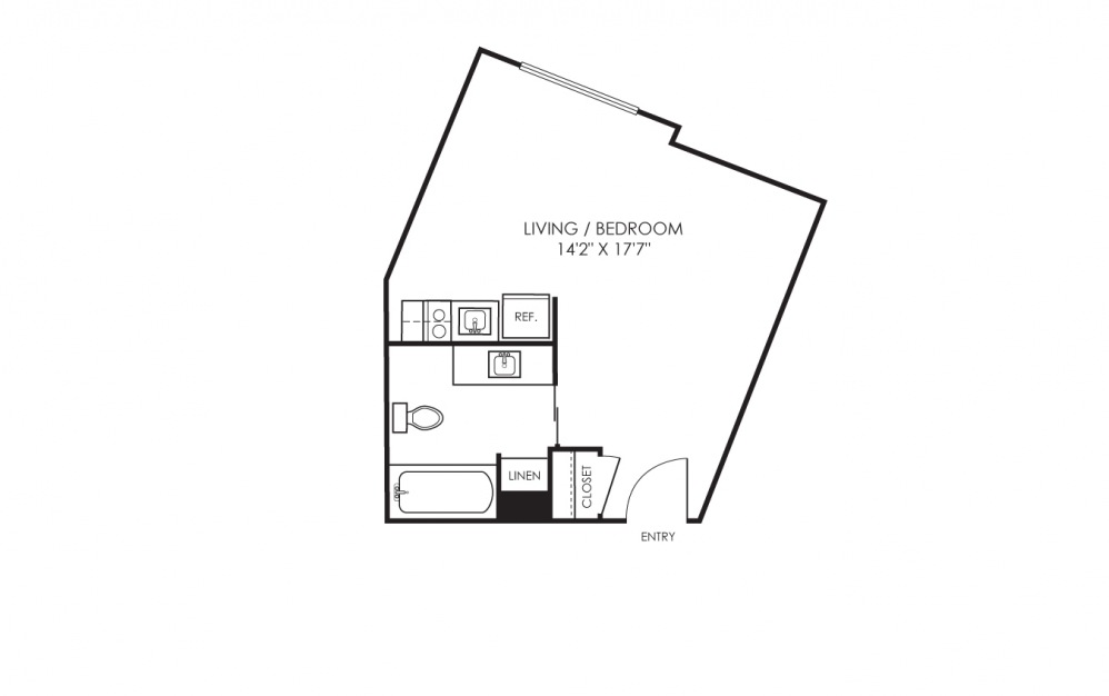 Studio E - Studio floorplan layout with 1 bath and 324 square feet.